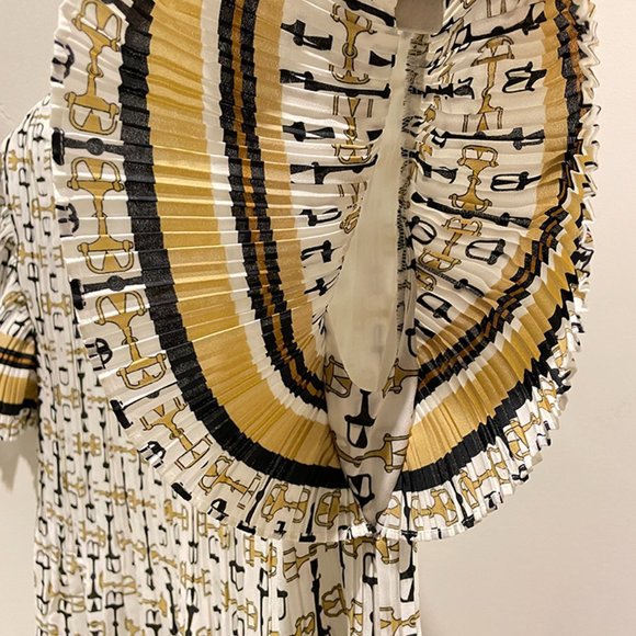 NWT Maje WHITE/BLACK Pleated Tunic With Preppy Print SZ 2 - Picture 5 of 9